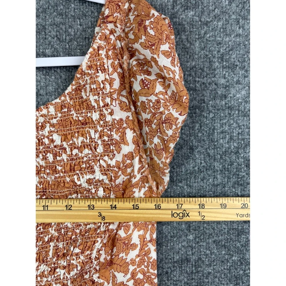 Free People Maxi Dress Womens L Orange Floral Excellent Smocked Open Back Boho